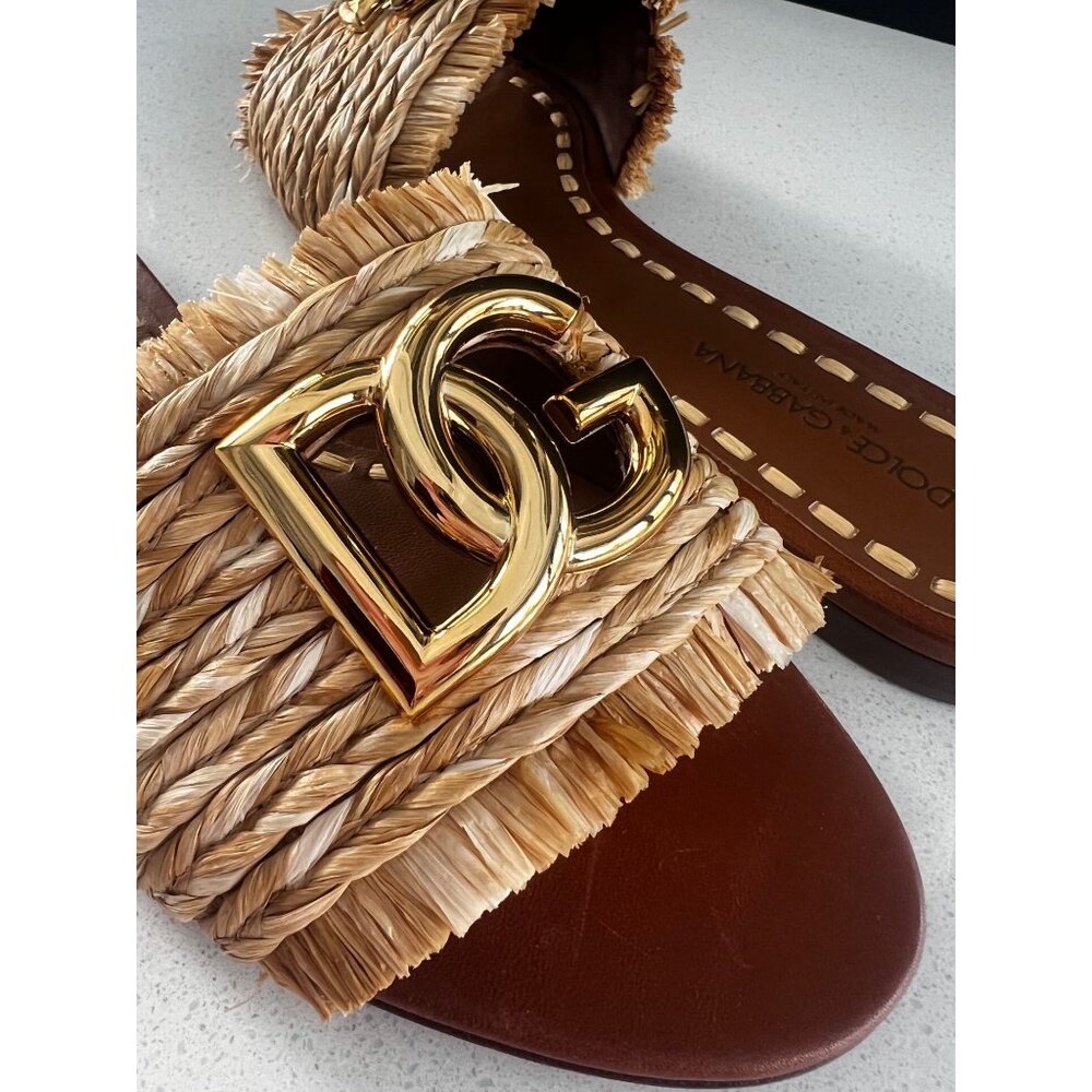 Dolce & Gabbana Logo beige raffia Woven Sandals slides size 40 NEW - Picture 13 of 13